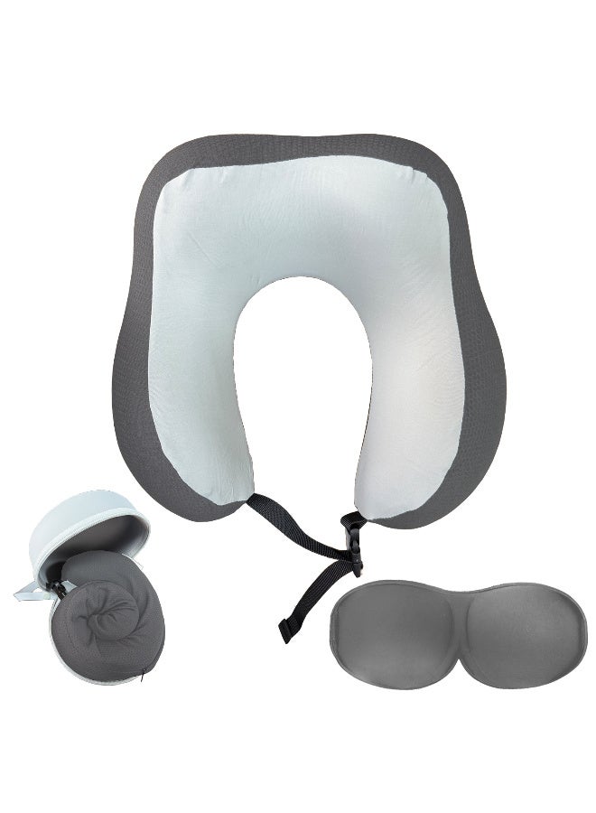 أرابيكو وسادة سفر - وسادة رقبة من إسفنج الذاكرة النقي بنسبة 100% مع غطاء قابل للتهوية، قابلة للغسل في الغسالة، مجموعة سفر بالطائرة مع قناع عين ثلاثي الأبعاد، سدادات أذن وحقيبة فاخرة - مقاس قياسي - Image 2