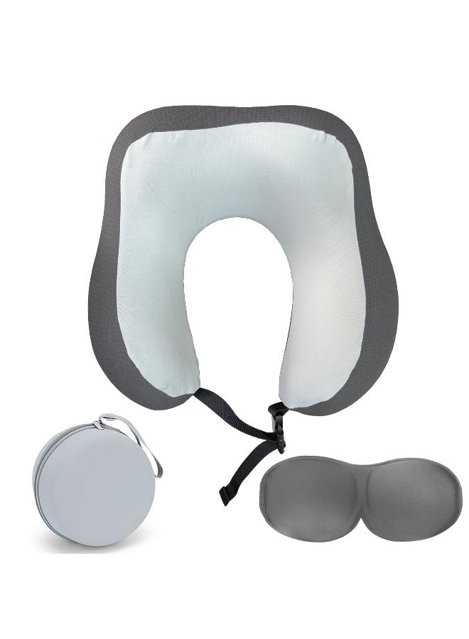 أرابيكو وسادة سفر - وسادة رقبة من إسفنج الذاكرة النقي بنسبة 100% مع غطاء قابل للتهوية، قابلة للغسل في الغسالة، مجموعة سفر بالطائرة مع قناع عين ثلاثي الأبعاد، سدادات أذن وحقيبة فاخرة - مقاس قياسي - Image 1