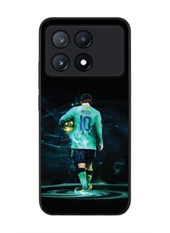 Stylizedd جراب بحافة سوداء متينة لهاتف Xiaomi Poco X6 Pro، جراب ناعم ملائم لشكل الجسم بحواف مطاطية مرنة ومضاد للسقوط مع غطاء رفيع من جل TPU - Golden Messi  - Image 1