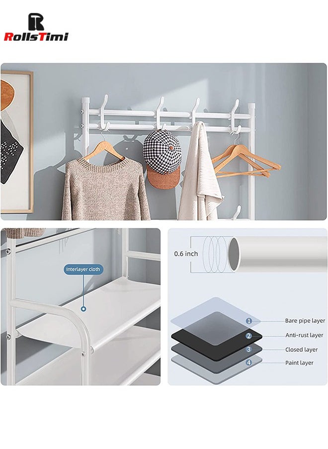 RollsTimi  Entryway Shoe Rack with Coat Rack 5 Tier Shoe Stand Organizer for Bedroom Dorm, White  - Image 3