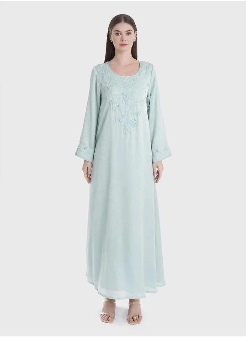 KASHKHA Seagreen Jalabiya with Handwork