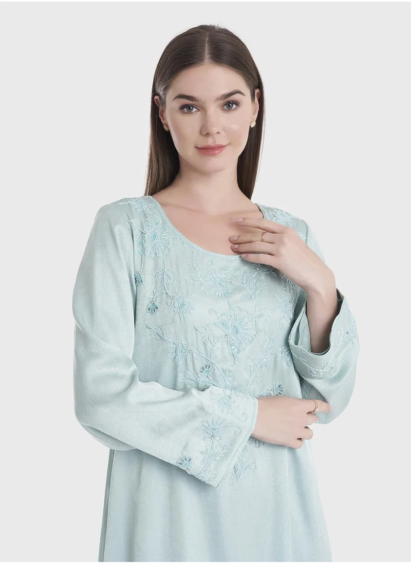 KASHKHA Seagreen Jalabiya with Handwork