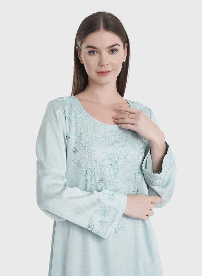 KASHKHA Seagreen Jalabiya with Handwork - Image 2