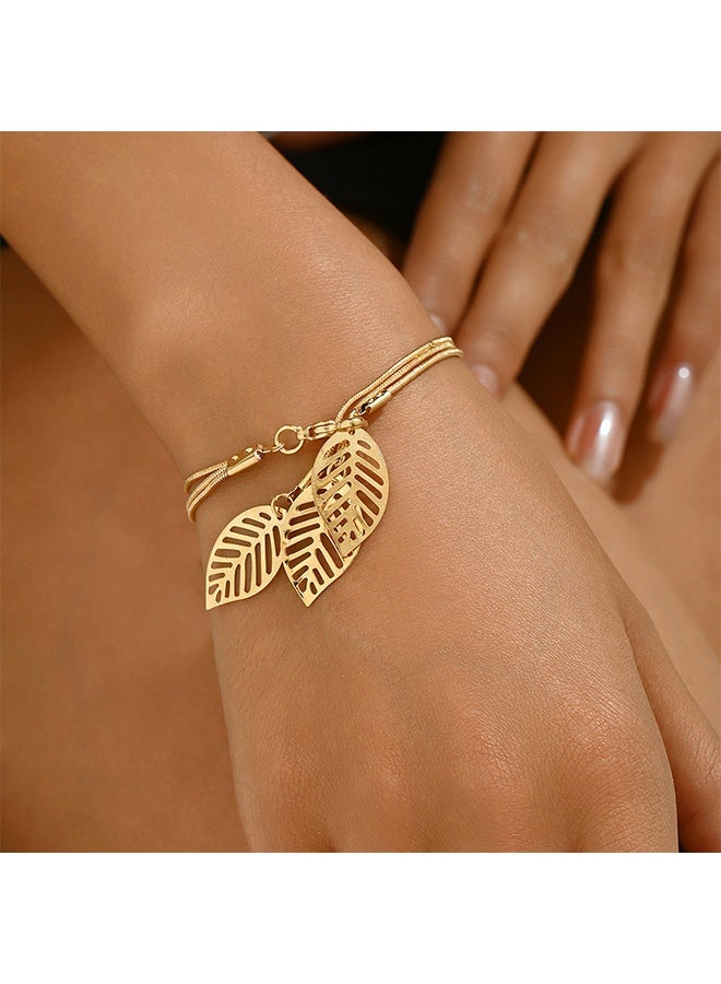 Stackable Link Chain Bracelets for Women Greek Goddess Bracelet Leaf Charms Bracelet Jewelry Gift - Image 1