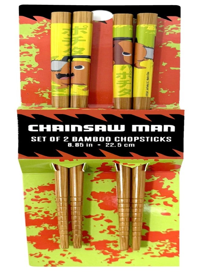 Just Funky Chainsaw Man Chopsticks - Pochita Merch, 2 Sets of 8.85 Inches Long Anime Chopsticks - Image 1