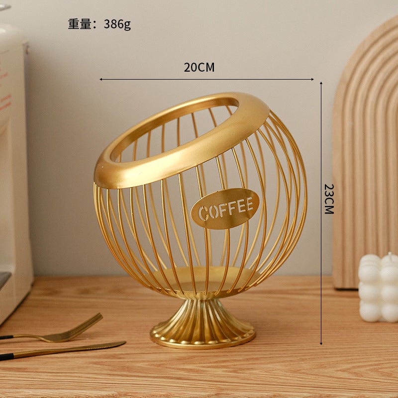 Border Wrought Iron Fruit Basket Coffee Capsule Storage Basket for Desktop Decoration, Snacks, Dried Fruits, and Sweets