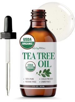 BodyJ4You BodyJ4You Pure Tea Tree Oil - 100% Natural USDA Organic Premium Grade Essential Oil - Face Skin Care Healthy Hair Scalp Toenail Piercing Aftercare - Undiluted Non-GMO Aromatherapy DIY Beauty - 1 Fl Oz 