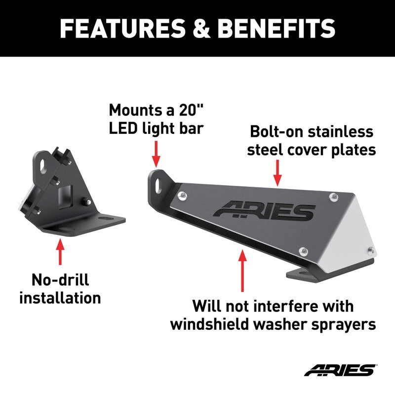 ARIES 15912 Jeep Wrangler JK Hood Light Brackets, LEDs Sold Separately , Black - Image 3
