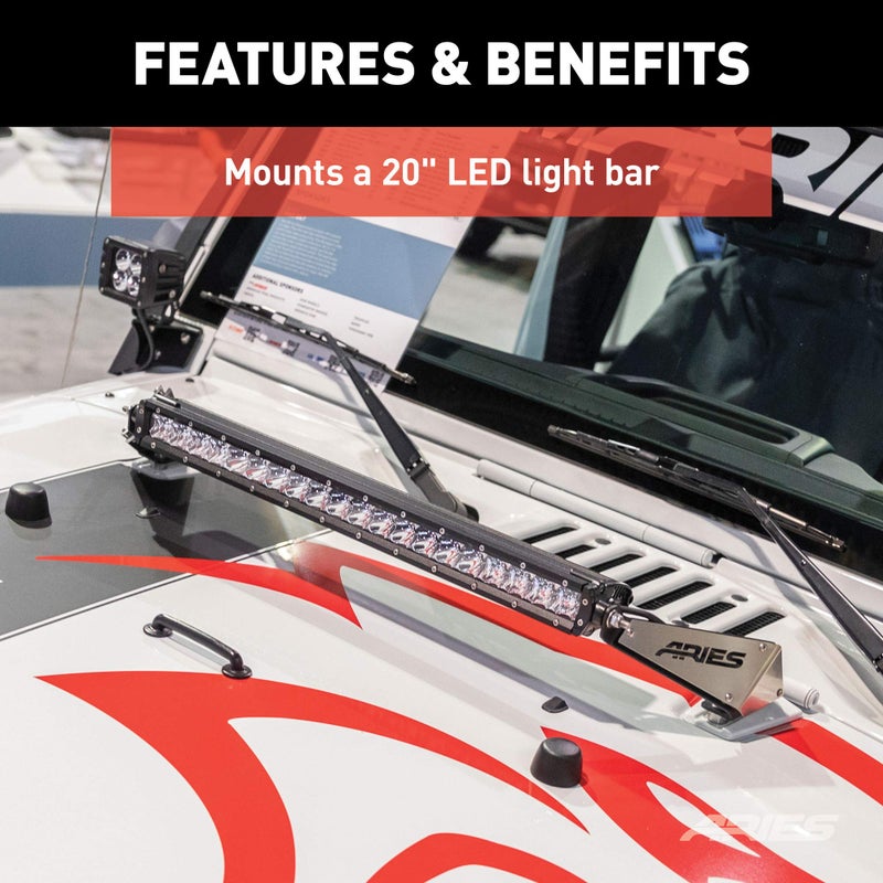 ARIES 15912 Jeep Wrangler JK Hood Light Brackets, LEDs Sold Separately , Black - Image 4