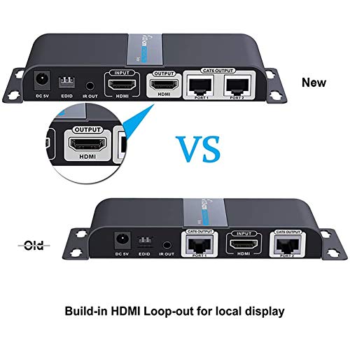 MYPIN HDMI Extender 1080P@60HZ 1x2 Splitter Device Over CAT6/6A/7/8 Cable, Transmission up to 40m/131ft with Loop-Out Local Display,Support IR Remote Control,EDID Function - Image 5