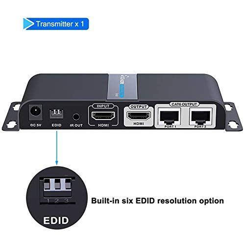 MYPIN HDMI Extender 1080P@60HZ 1x2 Splitter Device Over CAT6/6A/7/8 Cable, Transmission up to 40m/131ft with Loop-Out Local Display,Support IR Remote Control,EDID Function - Image 3