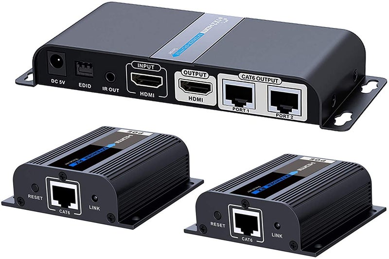 MYPIN HDMI Extender 1080P@60HZ 1x2 Splitter Device Over CAT6/6A/7/8 Cable, Transmission up to 40m/131ft with Loop-Out Local Display,Support IR Remote Control,EDID Function - Image 1