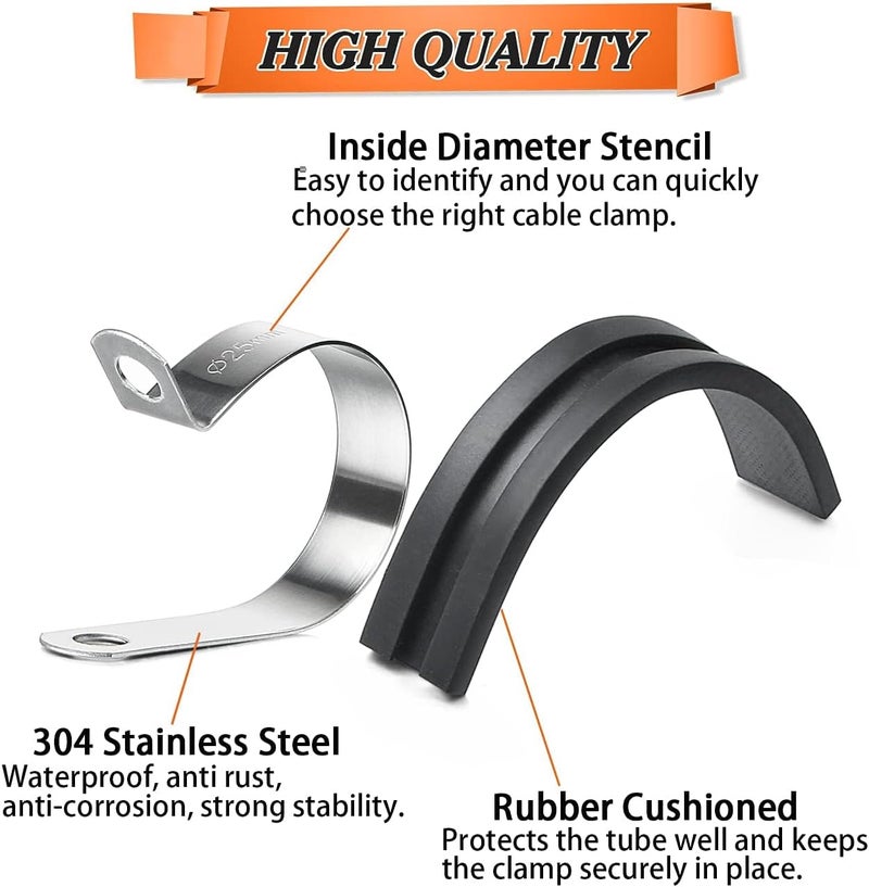 Camtek 52PCS Cable Clamps Assortment Kit Camtek Stainless Steel Rubber Cushion Pipe Clamps Hose Clamps Metal Clamp Fuel Line Hose Water Pipe Air Tubing Clamps 6 Sizes 14 516 38 12 58 34 - Image 3