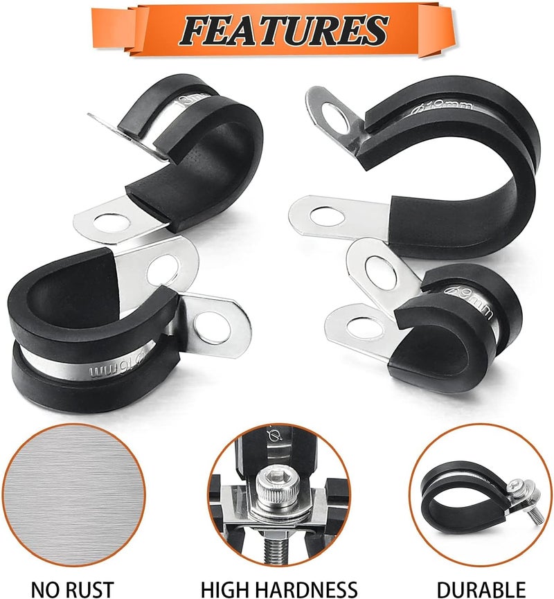 Camtek 52PCS Cable Clamps Assortment Kit Camtek Stainless Steel Rubber Cushion Pipe Clamps Hose Clamps Metal Clamp Fuel Line Hose Water Pipe Air Tubing Clamps 6 Sizes 14 516 38 12 58 34 - Image 4