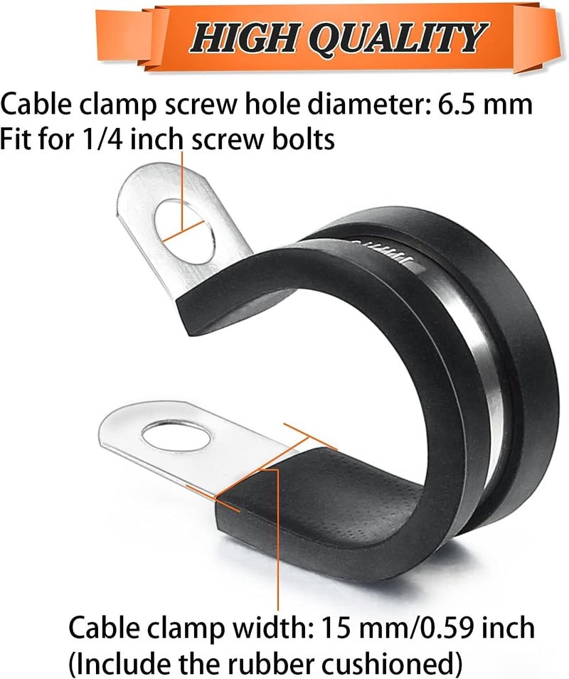 Camtek 52PCS Cable Clamps Assortment Kit Camtek Stainless Steel Rubber Cushion Pipe Clamps Hose Clamps Metal Clamp Fuel Line Hose Water Pipe Air Tubing Clamps 6 Sizes 14 516 38 12 58 34 - Image 5