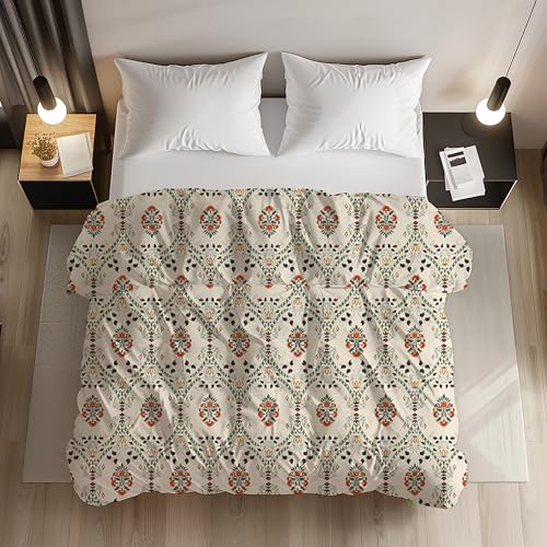 LOOMLYFE 200TC Premium Glace Cotton Duvet Cover/Comforter Cover/Rajai Cover/Blanket Cover/Quilt Cover for Double Bed with Zipper 90"x100" inches - BeigeJaipuri - Image 1