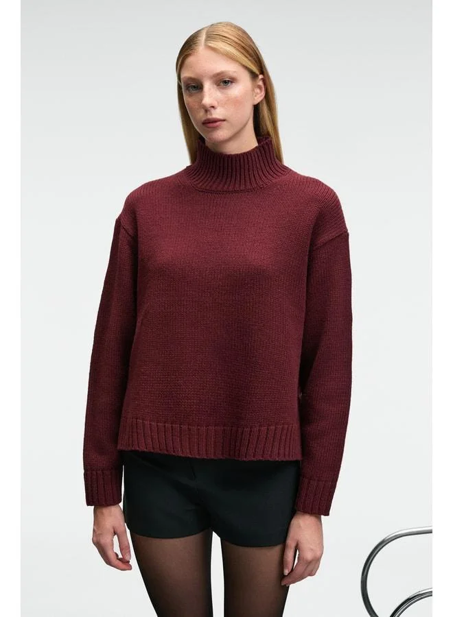 GRIMELANGE JOYITA Women's Fisherman Neck Oversize Knit Burgundy Sweater.