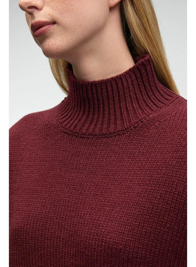 GRIMELANGE JOYITA Women's Fisherman Neck Oversize Knit Burgundy Sweater.