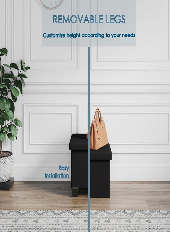 STORAGEBUD Storage Ottoman Cube with Storage Bin, 15-In Square Ottoman with Storage for Living Room and Bedroom, Small Ottoman Foot Rest, Foot Stools Ottoman, Black Storage Chest Max 660lbs, Faux Leather Ottoman - Image 5