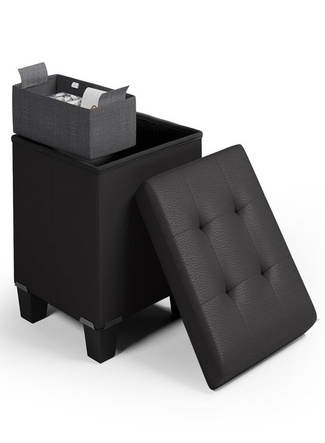 STORAGEBUD Storage Ottoman Cube with Storage Bin, 15-In Square Ottoman with Storage for Living Room and Bedroom, Small Ottoman Foot Rest, Foot Stools Ottoman, Black Storage Chest Max 660lbs, Faux Leather Ottoman - Image 1