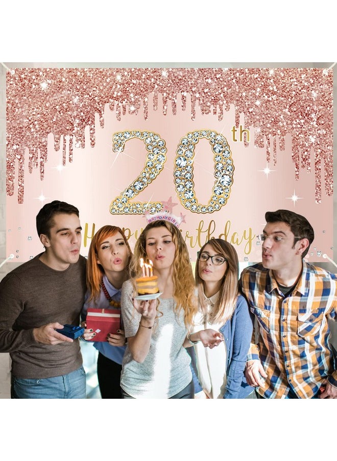 بامكوفي سعيد 20 عيد ميلاد راية خلفية الزينة للنساء الفتيات ارتفع الذهب 20 عيد ميلاد علامة حزب اللوازم الوردي 20 سنة عيد ميلاد ملصق خلفية الصورة كشك الدعائم ديكور  - Image 5