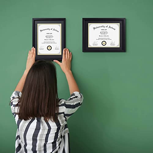 CORE ART 11x14 Diploma Frame Display Certificates 8.5x11 with Mat or 11x14 without Mat, College Degree Frame with Real Glass, Wall and Tabletop Display(Black, 2 Pack) - Image 3