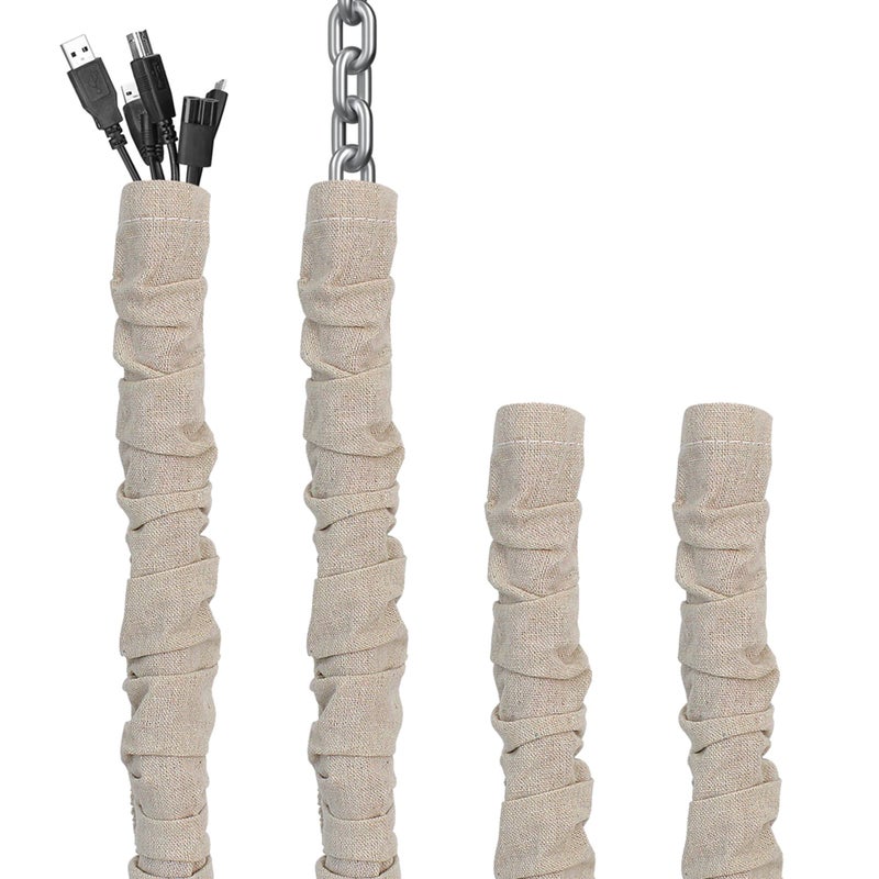 Hkoaodeo Fabric Cord Cover, 2 Pcs 6 Feet and 2 Pcs 4 Feet Chain Cable Sleeve, Chandelier Lighting Wire Cord Cover for Lamps Light Fixtures Lighting Wires Cable Management, Pleat Effect - Image 1
