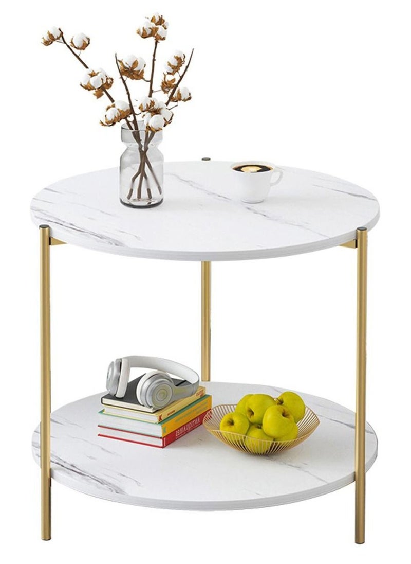Generic 2 Tier White Side Table, Golden Iron Living Room Coffee Table Square Coffee Table Sofa Side Table Bedroom Bedside Table  - Image 1