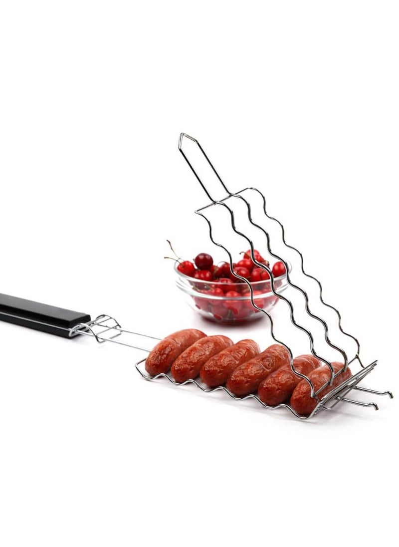 Generic - Barbecue Grilling Basket BBQ Hot Dog Griller Rack Premium Quality Metal Rack for 6 Hot Dogs Strong load-bearing capacity Grill Mesh Clip Holder for Picnic Kitchen Tools - Image 1