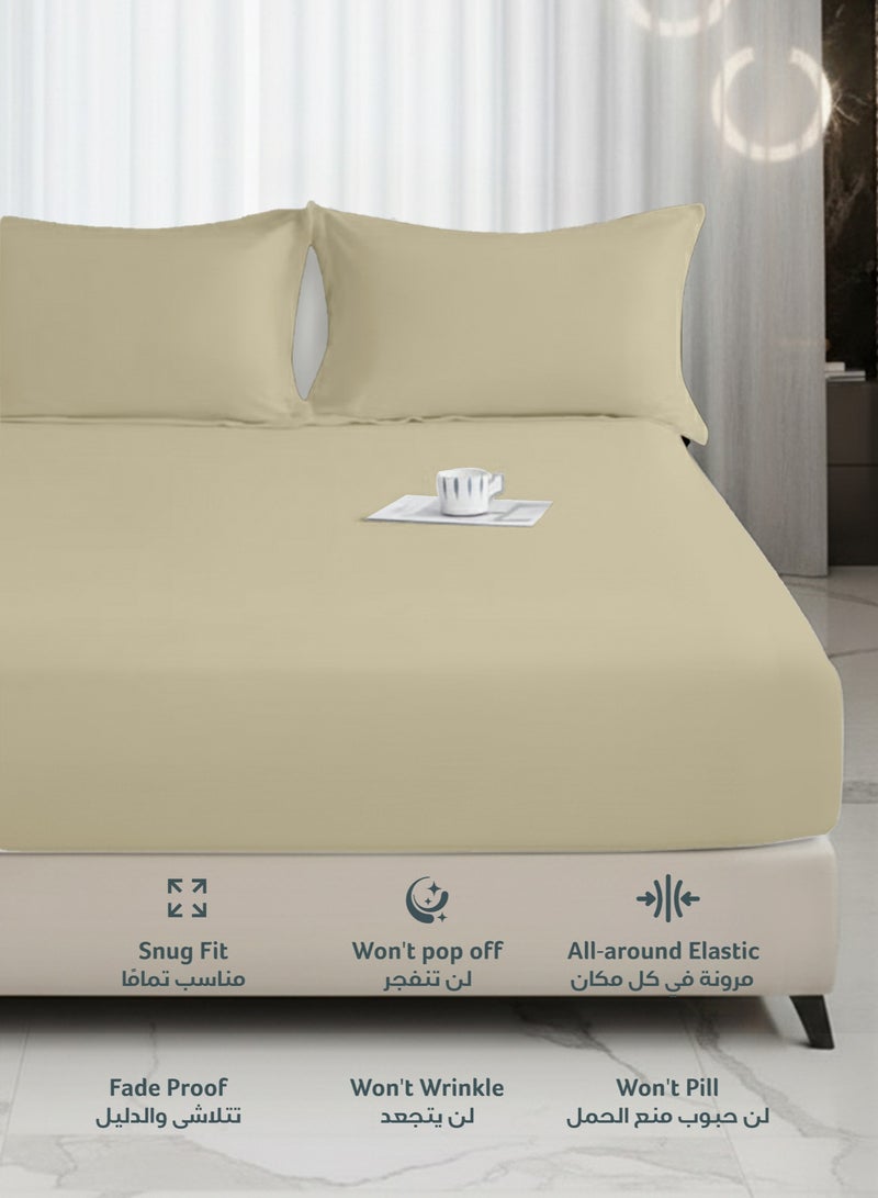 Rest مجموعة ملاءات سرير مريحة من REST 3 قطع باللون البيج 180x200+30 سم تشمل 1 ملاءة سرير عميقة و 2 غطاء وسادة، قابلة للتنفس وقابلة للغسل في الغسالة - Image 3