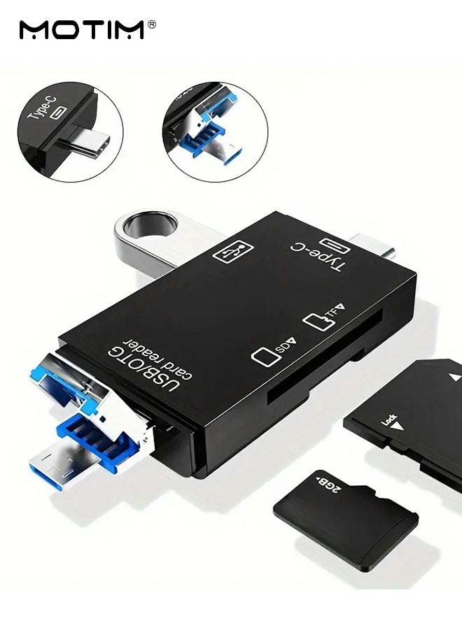 SD Card Reader, SD/Micro SD/USB 2.0 /Micro USB/Type C/TF/  6-IN-1 OTG Memory Adapter Connector, 480 MPBS High-Speed for SD/Micro SD/SDHC/SDXC/MMC, Compatible with iPhone 16/15, MacBook iPad Pro Android Phone PC Laptop etc