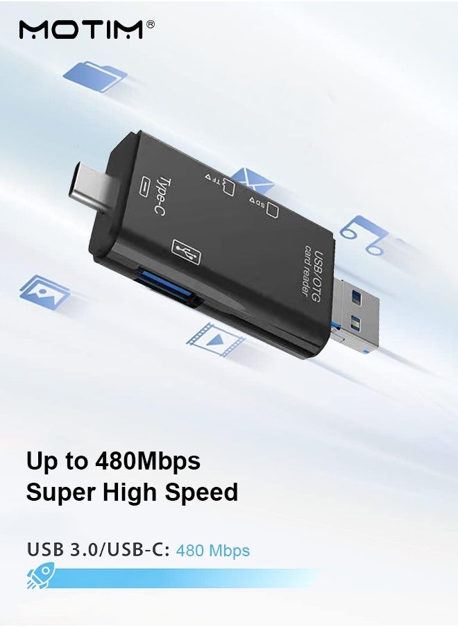 SD Card Reader, SD/Micro SD/USB 2.0 /Micro USB/Type C/TF/  6-IN-1 OTG Memory Adapter Connector, 480 MPBS High-Speed for SD/Micro SD/SDHC/SDXC/MMC, Compatible with iPhone 16/15, MacBook iPad Pro Android Phone PC Laptop etc
