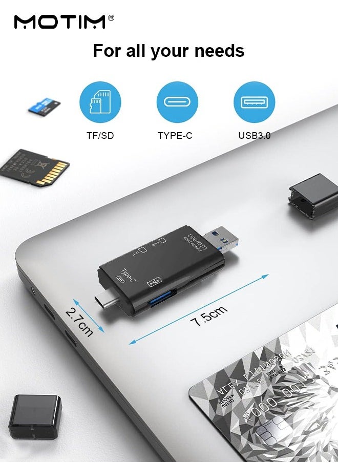 SD Card Reader, SD/Micro SD/USB 2.0 /Micro USB/Type C/TF/  6-IN-1 OTG Memory Adapter Connector, 480 MPBS High-Speed for SD/Micro SD/SDHC/SDXC/MMC, Compatible with iPhone 16/15, MacBook iPad Pro Android Phone PC Laptop etc