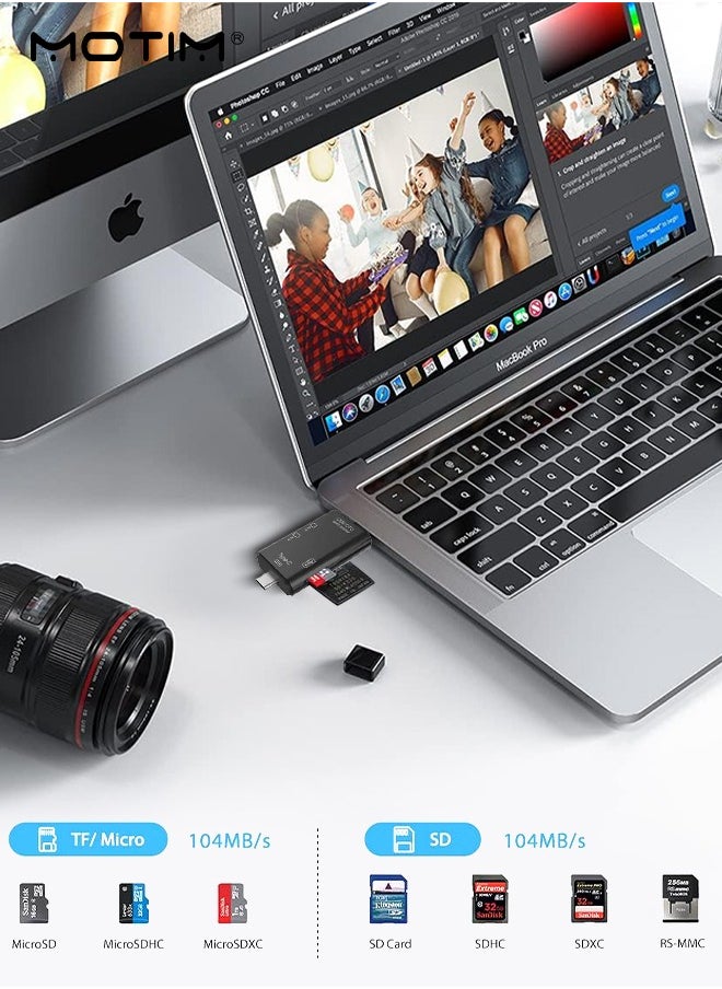 SD Card Reader, SD/Micro SD/USB 2.0 /Micro USB/Type C/TF/  6-IN-1 OTG Memory Adapter Connector, 480 MPBS High-Speed for SD/Micro SD/SDHC/SDXC/MMC, Compatible with iPhone 16/15, MacBook iPad Pro Android Phone PC Laptop etc