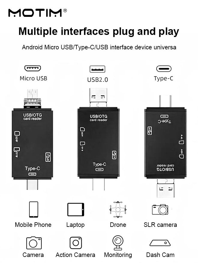 SD Card Reader, SD/Micro SD/USB 2.0 /Micro USB/Type C/TF/  6-IN-1 OTG Memory Adapter Connector, 480 MPBS High-Speed for SD/Micro SD/SDHC/SDXC/MMC, Compatible with iPhone 16/15, MacBook iPad Pro Android Phone PC Laptop etc