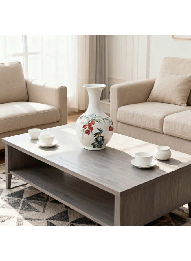 Porcelain Decorative Vase with Hand-Painted Floral & Bird Design – 35cm Tall, 20cm Wide | Elegant Ceramic Flower Vase for Living Room, Office & Home Decoration (White) - Image 3