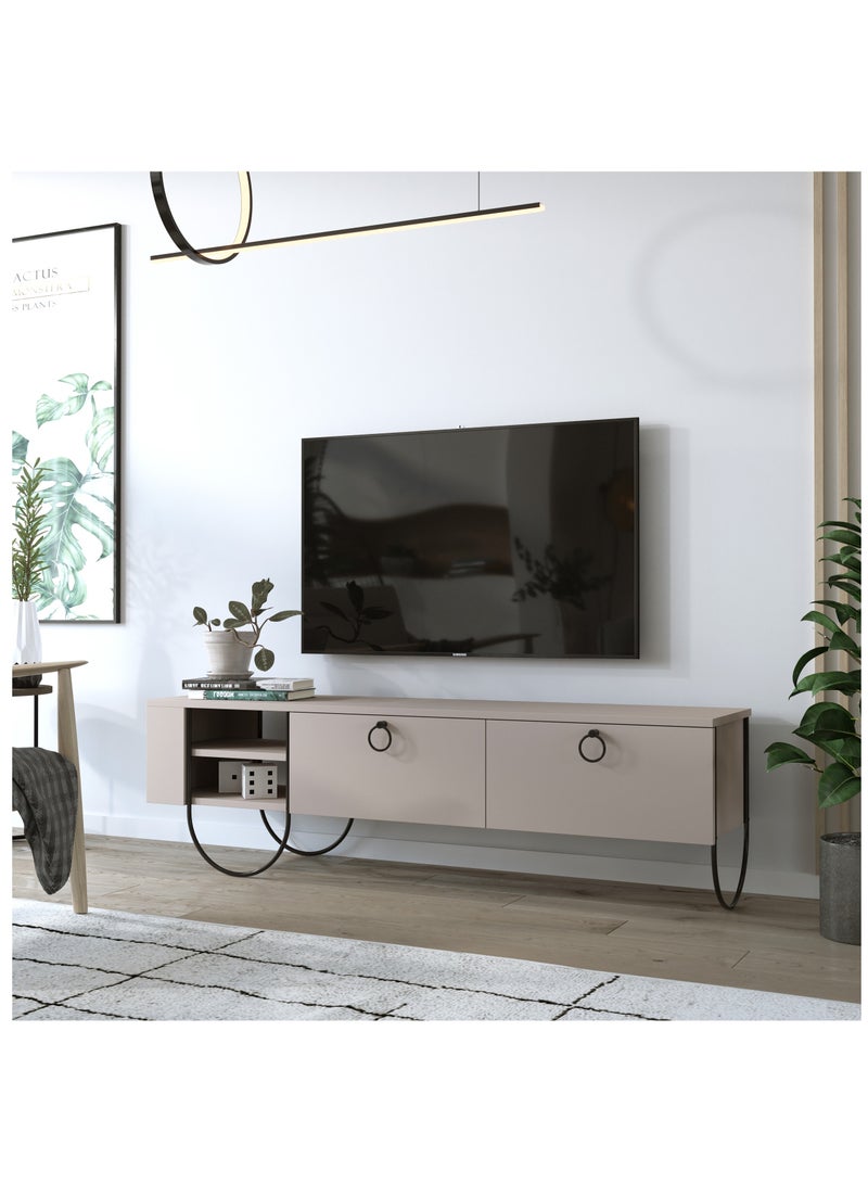 Mourah Home Norfolk TV Stand 2-Door Storage 2 shelf Up To 60'' Inch TV | Modern Tv Stand Metal Legs| Living Room Cabinet| 151x35.6x43.6 CM (Light Mocha) - Image 1