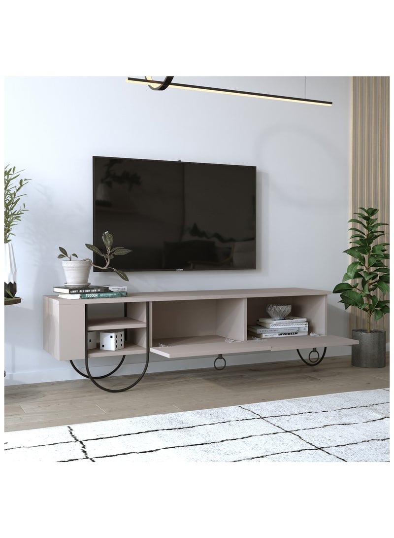 Mourah Home Norfolk TV Stand 2-Door Storage 2 shelf Up To 60'' Inch TV | Modern Tv Stand Metal Legs| Living Room Cabinet| 151x35.6x43.6 CM (Light Mocha) - Image 2