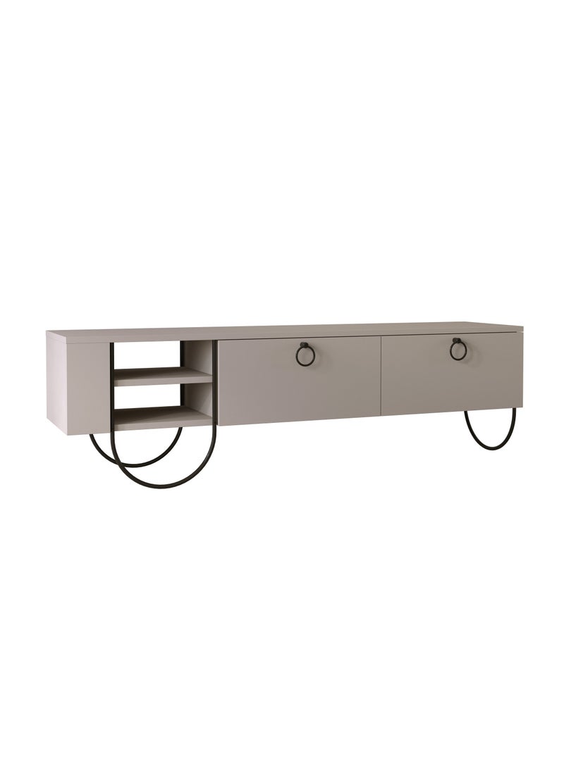 Mourah Home Norfolk TV Stand 2-Door Storage 2 shelf Up To 60'' Inch TV | Modern Tv Stand Metal Legs| Living Room Cabinet| 151x35.6x43.6 CM (Light Mocha) - Image 3
