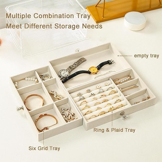Vlando 3 Layer Jewelry Storage Box 3 Drawers Transparent Clear Ring Necklace Piercing Earrings Bracelet Watch Jewellery Organiser Jewellery Box For Women Acrylic Container For Ring Necklace Organizer - Image 4