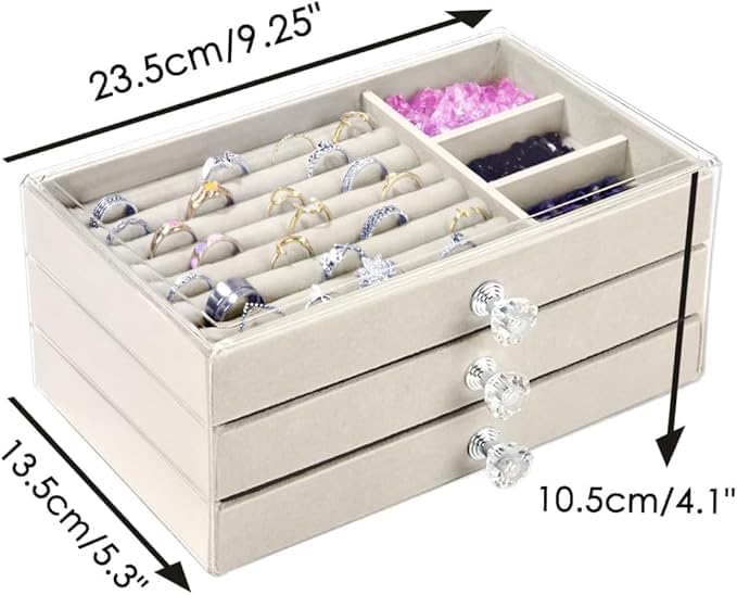 Vlando 3 Layer Jewelry Storage Box 3 Drawers Transparent Clear Ring Necklace Piercing Earrings Bracelet Watch Jewellery Organiser Jewellery Box For Women Acrylic Container For Ring Necklace Organizer - Image 2