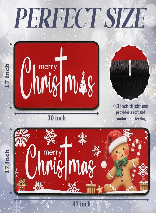 PyreneanHaven Gingerbread Candy Merry Christmas Kitchen Mats Set of 2, Welcome Winter Home Xmas Decor Low-Profile Kitchen Rugs for Floor, Christmas Decorations for Home Gingerbread Decor 17"X47"+17"X30" - Image 5