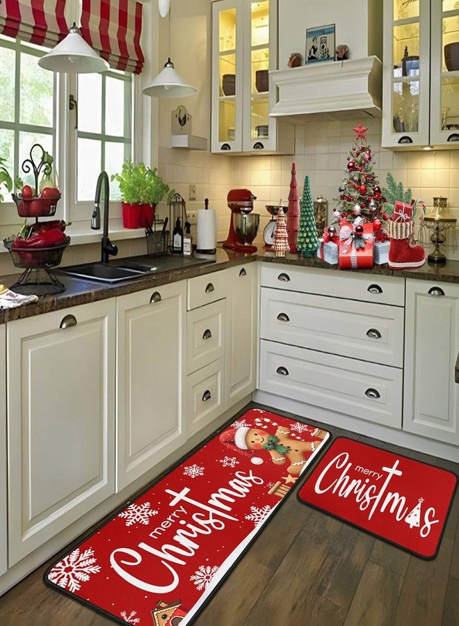 PyreneanHaven Gingerbread Candy Merry Christmas Kitchen Mats Set of 2, Welcome Winter Home Xmas Decor Low-Profile Kitchen Rugs for Floor, Christmas Decorations for Home Gingerbread Decor 17"X47"+17"X30" - Image 4