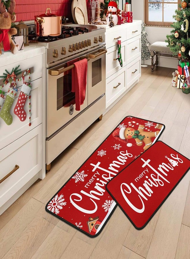 PyreneanHaven Gingerbread Candy Merry Christmas Kitchen Mats Set of 2, Welcome Winter Home Xmas Decor Low-Profile Kitchen Rugs for Floor, Christmas Decorations for Home Gingerbread Decor 17"X47"+17"X30" - Image 3