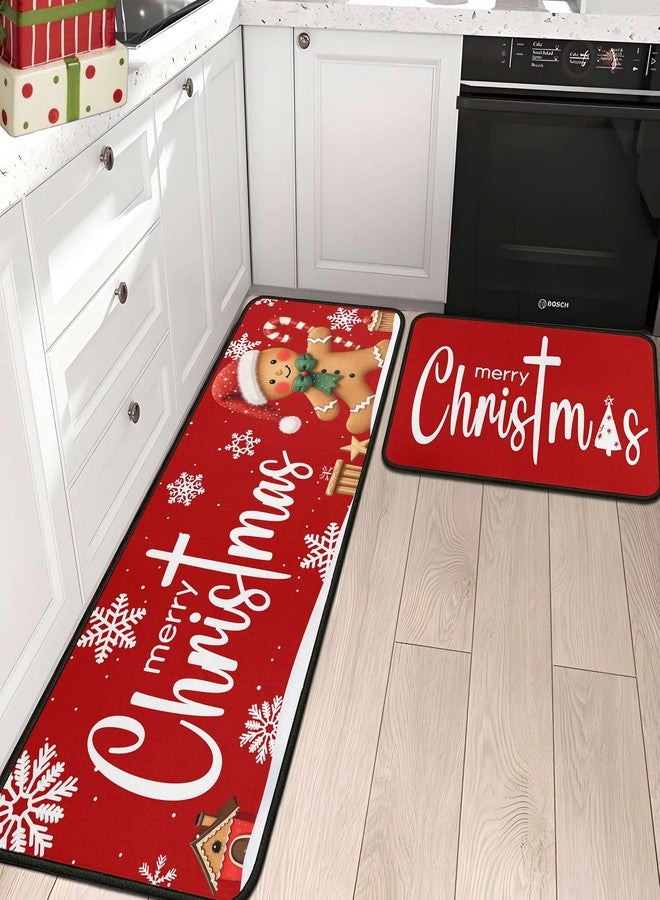PyreneanHaven Gingerbread Candy Merry Christmas Kitchen Mats Set of 2, Welcome Winter Home Xmas Decor Low-Profile Kitchen Rugs for Floor, Christmas Decorations for Home Gingerbread Decor 17"X47"+17"X30" - Image 2
