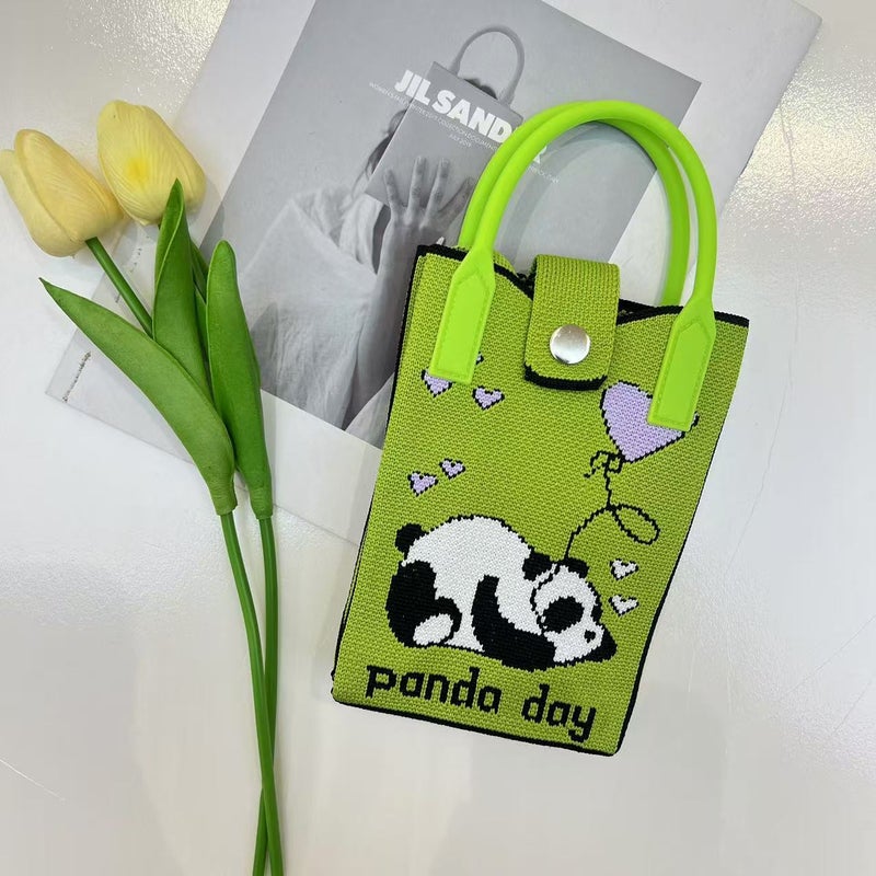 Panda Knitted Mobile Phone Bag Women'S Crossbody Compact Lightweight Mini Shoulder Cute Fashion Coin Purse Portable Small Square Bag - Image 3