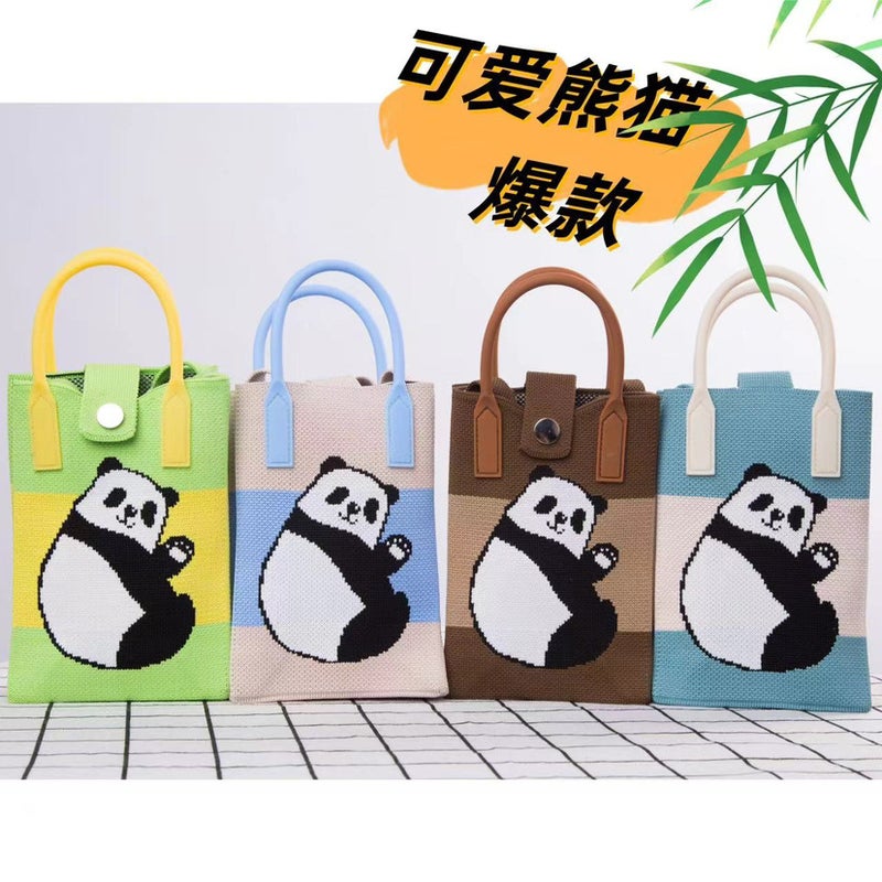 Panda Knitted Mobile Phone Bag Women'S Crossbody Compact Lightweight Mini Shoulder Cute Fashion Coin Purse Portable Small Square Bag - Image 2