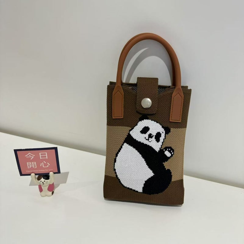 Panda Knitted Mobile Phone Bag Women'S Crossbody Compact Lightweight Mini Shoulder Cute Fashion Coin Purse Portable Small Square Bag - Image 5