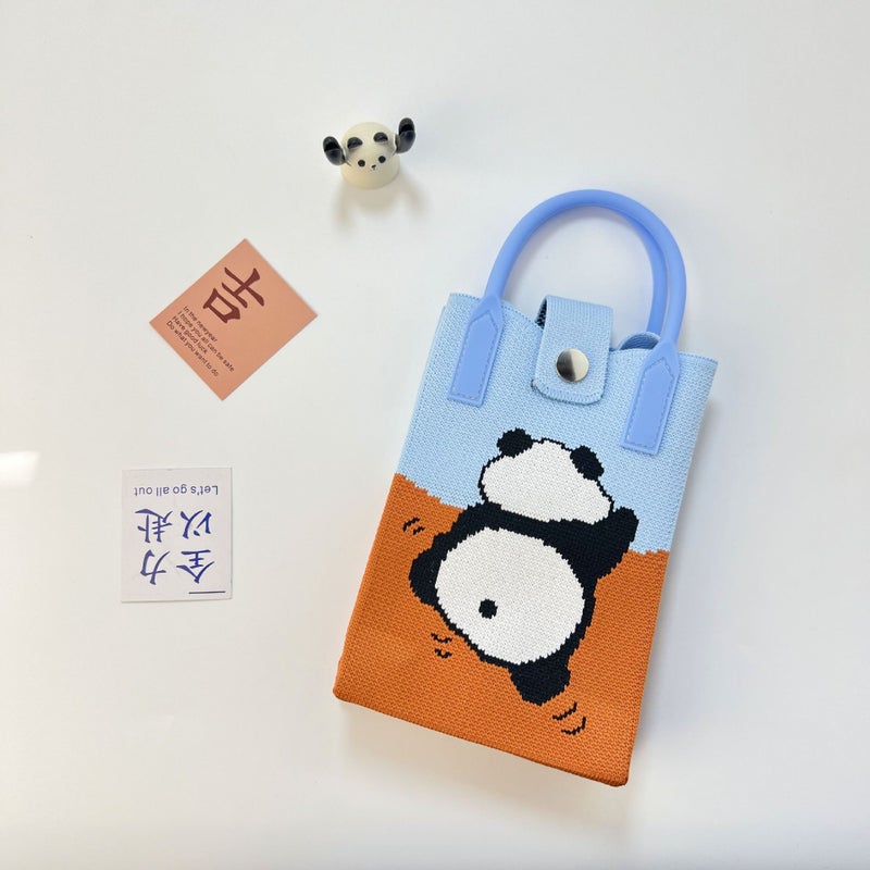 Panda Knitted Mobile Phone Bag Women'S Crossbody Compact Lightweight Mini Shoulder Cute Fashion Coin Purse Portable Small Square Bag - Image 1