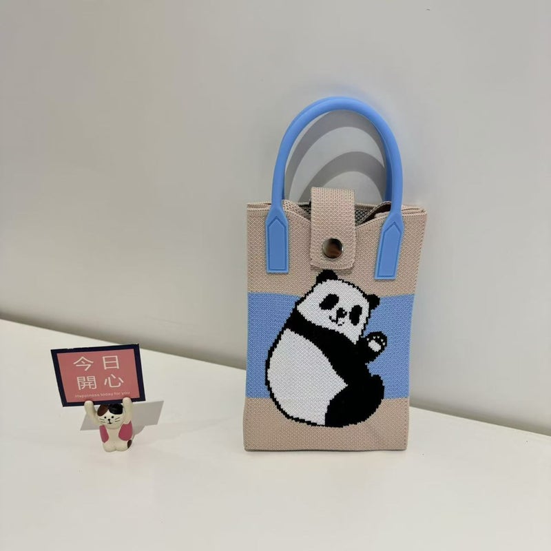 Panda Knitted Mobile Phone Bag Women'S Crossbody Compact Lightweight Mini Shoulder Cute Fashion Coin Purse Portable Small Square Bag - Image 4